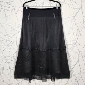 GoSilk Black Satin Tiered Washable Silk Midi Skirt Whimsigoth Witch